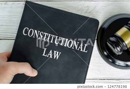 Top view of Constitutional Law book with gavel background Top view of Constitutional Law book with gavel background 124778198