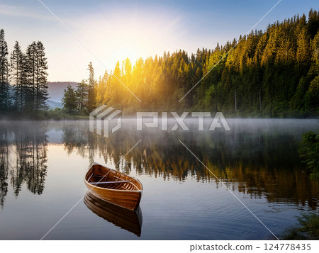 太陽升起的神秘湖泊 124778435