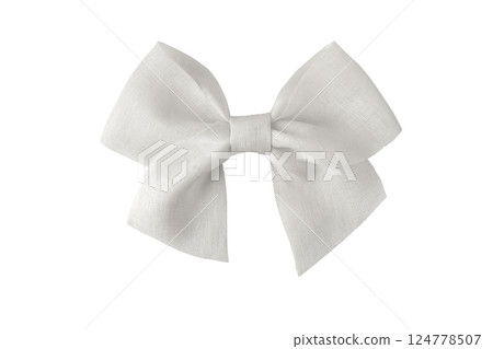 White linen bow isolated on white. Coquette style rustic knot. 124778507