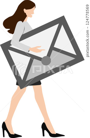 一位女商人一手拿著信封的插圖 一位女商人一手拿著信封的插圖 124778569