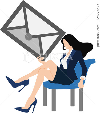 Illustration of a businesswoman holding an envelope in one hand Illustration of a businesswoman holding an envelope in one hand 124778573