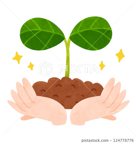 Earth, buds and palms of both hands - watercolor-style hand-drawn illustration Earth, buds and palms of both hands - watercolor-style hand-drawn illustration 124778776