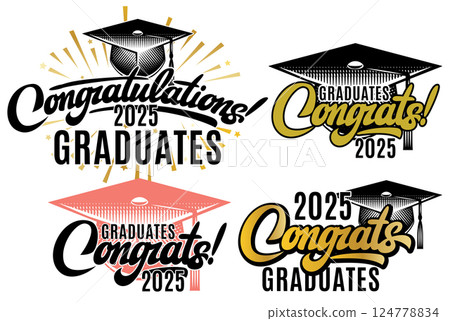 Celebratory Graduation Illustrations with Caps and Congratulatory Messages for the Class of 2025 Celebratory Graduation Illustrations with Caps and Congratulatory Messages for the Class of 2025 124778834