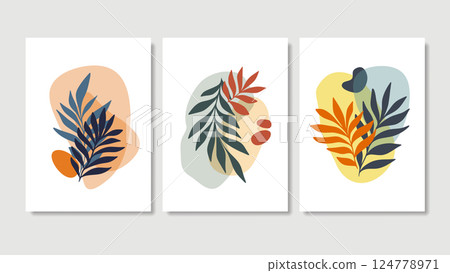 Contemporary Abstract Art Leaves Poster Set, Isolated Vector Template with Palm Leaf and Organic Shapes Hand Drawn Tropical Branch Silhouettes for Interior Wall Art Prints or Plant Wallpaper Contemporary Abstract Art Leaves Poster Set, Isolated Vector Template with Palm Leaf and Organic Shapes Hand Drawn Tropical Branch Silhouettes for Interior Wall Art Prints or Plant Wallpaper 124778971
