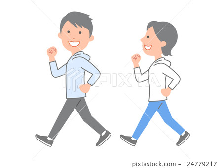青年男女步行以提高體能 124779217