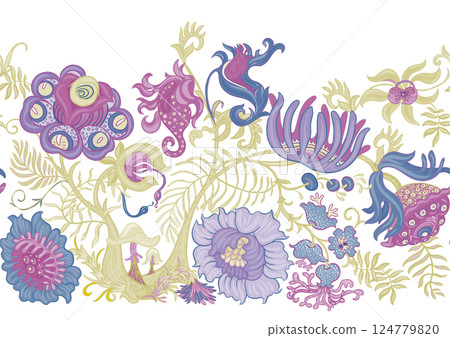 Fantasy, alien hypnotic flowers, decorative flowers and leaves 124779820