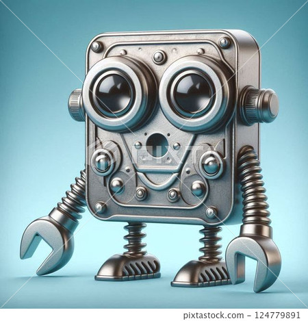 A cute robot with round eyes and a metallic feel A cute robot with round eyes and a metallic feel 124779891