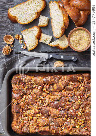 Brioche french toast sweet casserole, top view 124779992