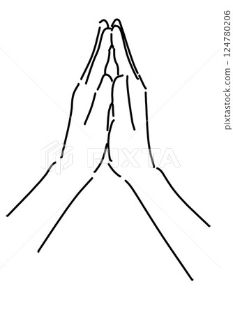 Simple line drawing of praying hands Simple line drawing of praying hands 124780206