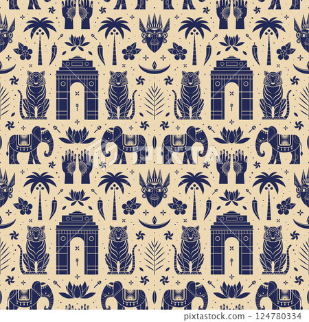 India Travel Pattern with Symbols and Attractions India Travel Pattern with Symbols and Attractions 124780334