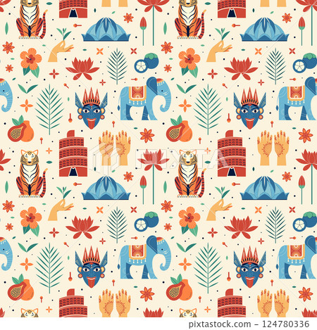 Travel to India and Asia Pattern with Symbols 124780336
