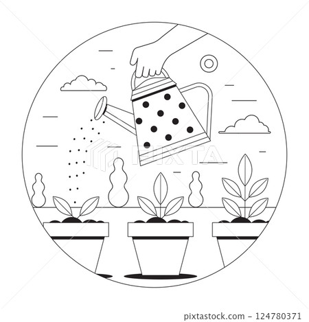 Seedlings Growing Scene with Can Watering Plants Seedlings Growing Scene with Can Watering Plants 124780371