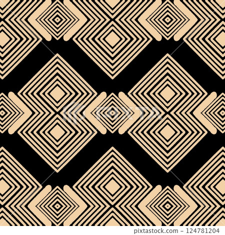 American ethnic fabric pattern showcases a geotactic style in light tones, blending the essence of ethnic civilizations with modern artistry. The design brings a sense of timeless ethnic and cultural. 124781204