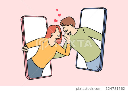 Remote dating between man and woman in love via mobile phone and social network application Remote dating between man and woman in love via mobile phone and social network application 124781362