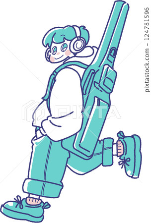 Illustration of a boy carrying a guitar 124781596