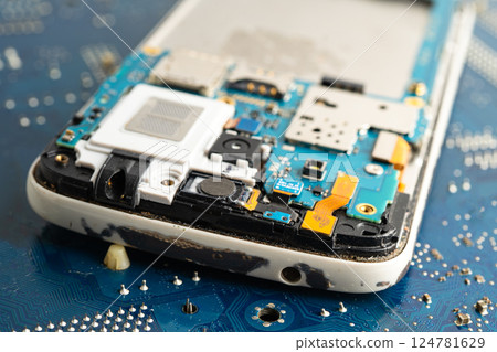 Repairing and upgrade circuit mainboard of notebook, electronic, computer hardware and technology concept. 124781629