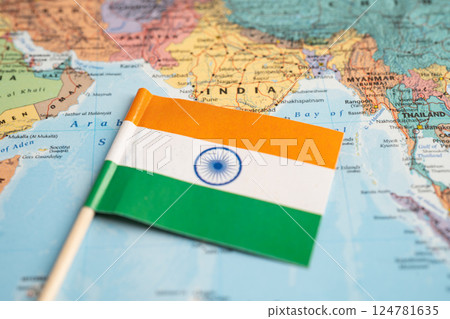 Bangkok, Thailand December 7, 2023, India flag on world map. Bangkok, Thailand December 7, 2023, India flag on world map. 124781635