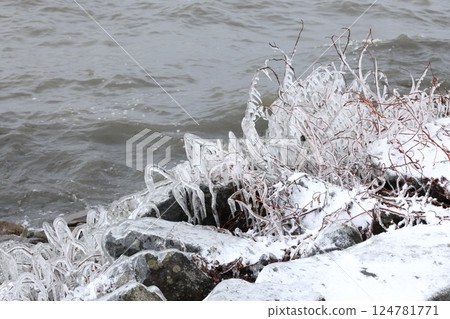 Spray ice of Lake Biwa 124781771