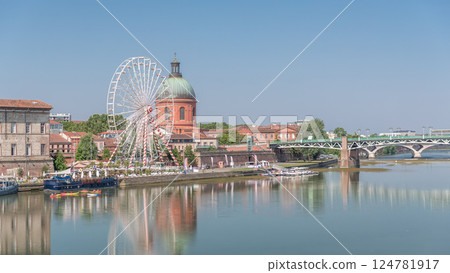 Aerial view of the Garonne River to La Grave Hospital's green dome timelapse hyperlapse. Toulouse, France Aerial view of the Garonne River to La Grave Hospital's green dome timelapse hyperlapse. Toulouse, France 124781917
