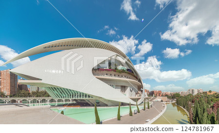 Aerial timelapse hyperlapse of the Palau de les Arts Reina Sofia in Valencia. Spain Aerial timelapse hyperlapse of the Palau de les Arts Reina Sofia in Valencia. Spain 124781967