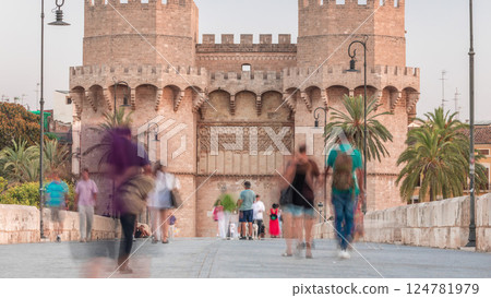 Serrans Towers or Torres de Serranos evening timelapse in Valencia, Spain. 124781979
