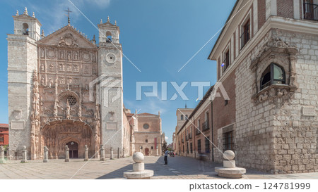 San Pablo Church in Valladolid with detailed facade and twin towers timelapse San Pablo Church in Valladolid with detailed facade and twin towers timelapse 124781999
