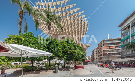 Metropol Parasol in Encarnacion Square timelapse hyperlapse, modern wooden structure, Seville Metropol Parasol in Encarnacion Square timelapse hyperlapse, modern wooden structure, Seville 124782040