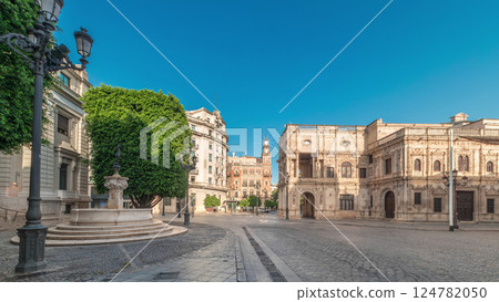 Town Hall and Plaza de San Francisco in Seville timelapse panorama 124782050