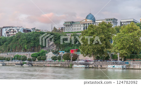 The Ceremonial Palace of Georgia and colorful sunset clouds aerial timelapse. Tbilisi, Georgia. The Ceremonial Palace of Georgia and colorful sunset clouds aerial timelapse. Tbilisi, Georgia. 124782092