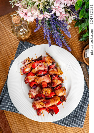 Tasty chicken skewers. 124782181