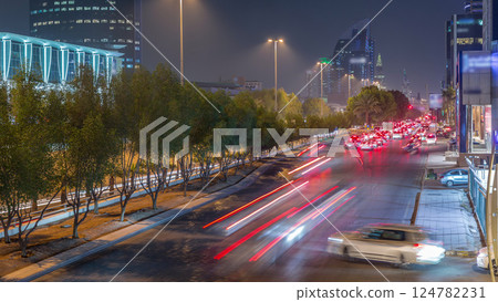 Cityscape aerial night timelapse of Riyadh, Saudi Arabia, King Fahd Road and busy traffic. Cityscape aerial night timelapse of Riyadh, Saudi Arabia, King Fahd Road and busy traffic. 124782231