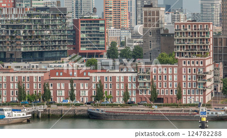 Aerial timelapse of modern buildings in Rotterdam city center, The Netherlands. 124782288