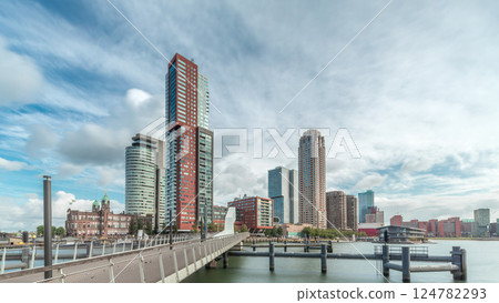 Hyperlapse of the Rijnhaven Bridge with skyscrapers in Rotterdam, Netherlands. Hyperlapse of the Rijnhaven Bridge with skyscrapers in Rotterdam, Netherlands. 124782293