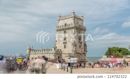 Torre de Belem or Belem Tower timelapse hyperlapse on the Rio Tejo in Belem district of the City of Lisbon in Portugal. Torre de Belem or Belem Tower timelapse hyperlapse on the Rio Tejo in Belem district of the City of Lisbon in Portugal. 124782322