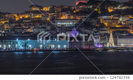 Timelapse of Lisbon's Commerce Square illuminated for Christmas. 124782356