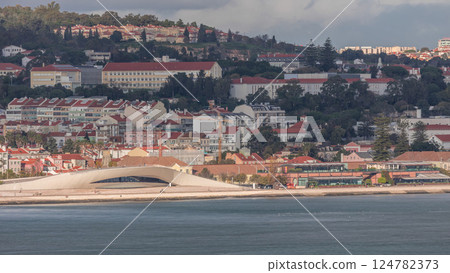 Aerial timelapse of MAAT on the Tagus River waterfront in Lisbon's Belem district Aerial timelapse of MAAT on the Tagus River waterfront in Lisbon's Belem district 124782373