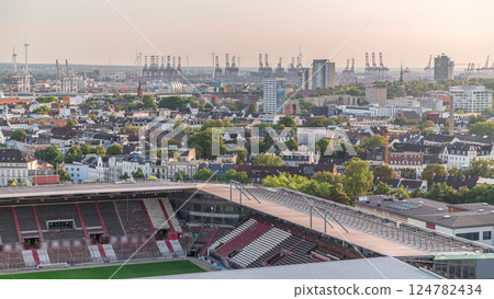 Aerial skyline timelapse of Hamburg with modern office and residential buildings. Germany Aerial skyline timelapse of Hamburg with modern office and residential buildings. Germany 124782434