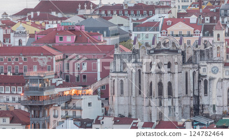 Santa Justa Lift day to night timelapse, also called Carmo Lift and Convento da Ordem do Carmo, historical church. Portugal Santa Justa Lift day to night timelapse, also called Carmo Lift and Convento da Ordem do Carmo, historical church. Portugal 124782464