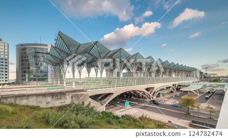 Lisbon Oriente Train and Bus Station aerial timelapse. Lisbon, Portugal 124782474