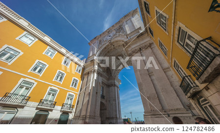 Rua Augusta Arch timelapse hyperlapse on Praca do Comercio. Lisbon, Portugal, Europe. Rua Augusta Arch timelapse hyperlapse on Praca do Comercio. Lisbon, Portugal, Europe. 124782486