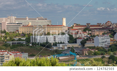 Aerial timelapse panorama of Lisbon city center with near Eduardo VII park. Portugal Aerial timelapse panorama of Lisbon city center with near Eduardo VII park. Portugal 124782503