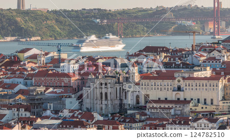 Baixa district with 25th April Bridge, Santa Justa Lift timelapse and Convento da Ordem do Carmo historical church. Lisbon Baixa district with 25th April Bridge, Santa Justa Lift timelapse and Convento da Ordem do Carmo historical church. Lisbon 124782510