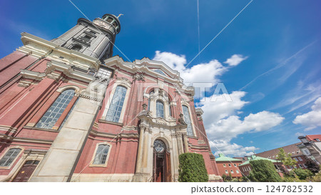 St. Michael's Church timelapse hyperlapse, Hamburg, Germany. Looking up perspective St. Michael's Church timelapse hyperlapse, Hamburg, Germany. Looking up perspective 124782532