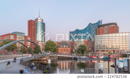 Jan Fedder Promenade day to night timelapse hyperlapse in Hamburg, Germany, a vibrant waterfront area. Jan Fedder Promenade day to night timelapse hyperlapse in Hamburg, Germany, a vibrant waterfront area. 124782536