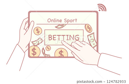 Illustrated Online Sports Betting Featuring Different Currency Elements to Showcase the Concept 124782933