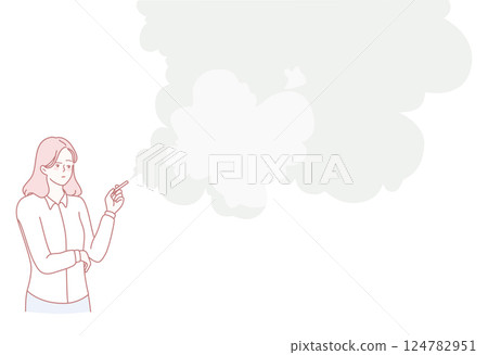 A Thoughtful Woman Surrounded by Dreamy Smoke Clouds, Engaging in Contemplation and Reflection 124782951