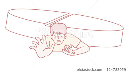 A bewildered person finds themselves stuck beneath a massive, weighty capsule unexpectedly A bewildered person finds themselves stuck beneath a massive, weighty capsule unexpectedly 124782959