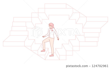 A Person Climbing Abstract Steps An Artistic Minimalist Illustration Signifying Progression 124782961