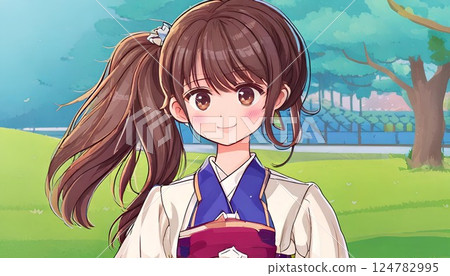 微笑著綁著頭髮的女人 124782995