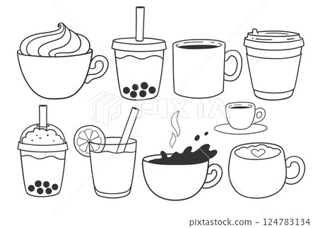 Coffee and bubble tea vector set Coffee and bubble tea vector set 124783134